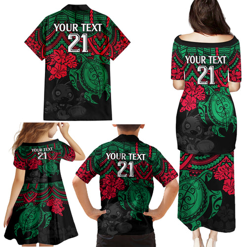 custom-rabbitohs-rugby-family-matching-puletasi-dress-and-hawaiian-shirt-bunnies-hibiscus-and-turtle-with-polynesian-pattern
