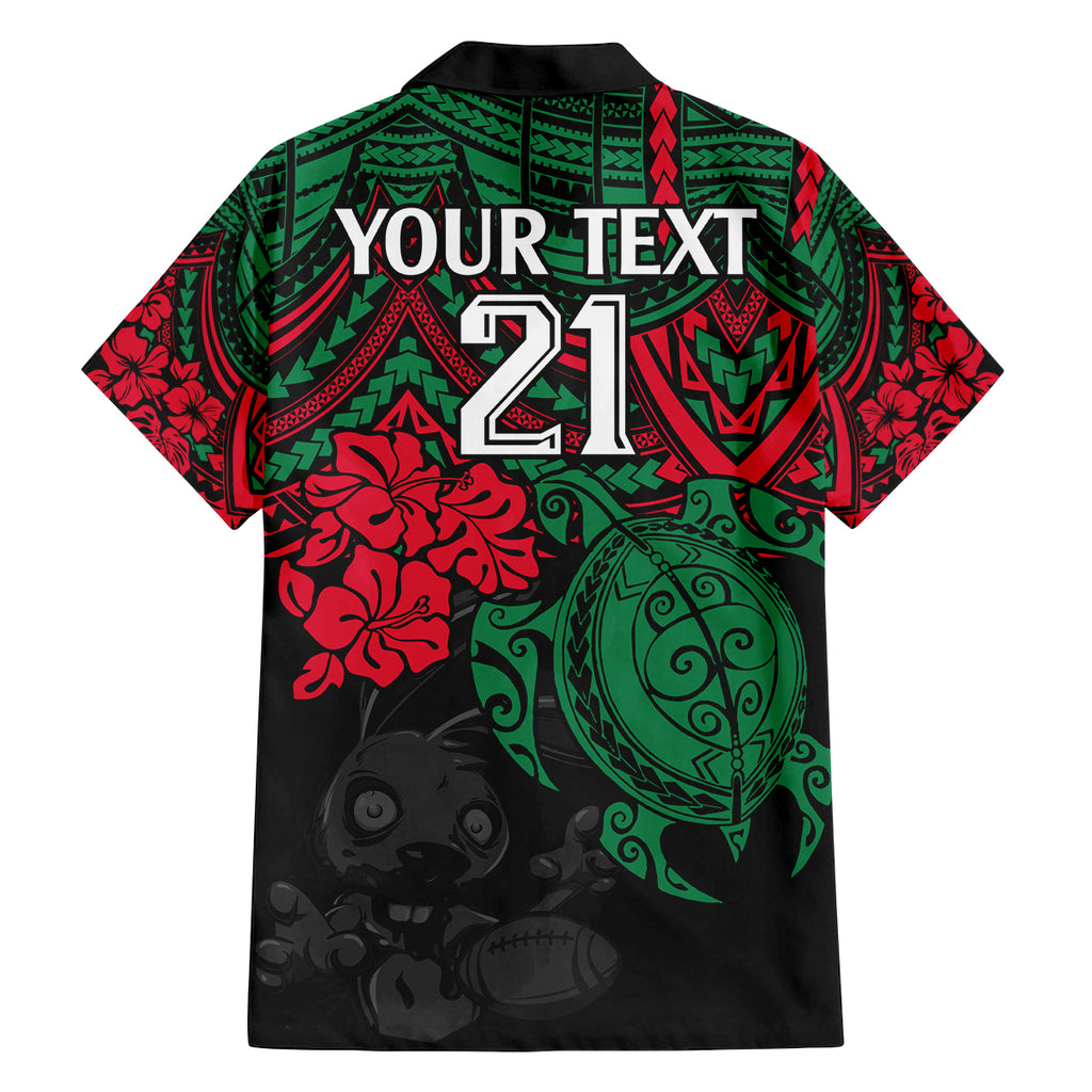 custom-rabbitohs-rugby-family-matching-puletasi-dress-and-hawaiian-shirt-bunnies-hibiscus-and-turtle-with-polynesian-pattern