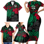 custom-rabbitohs-rugby-family-matching-short-sleeve-bodycon-dress-and-hawaiian-shirt-bunnies-hibiscus-and-turtle-with-polynesian-pattern