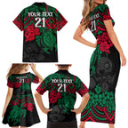 custom-rabbitohs-rugby-family-matching-short-sleeve-bodycon-dress-and-hawaiian-shirt-bunnies-hibiscus-and-turtle-with-polynesian-pattern