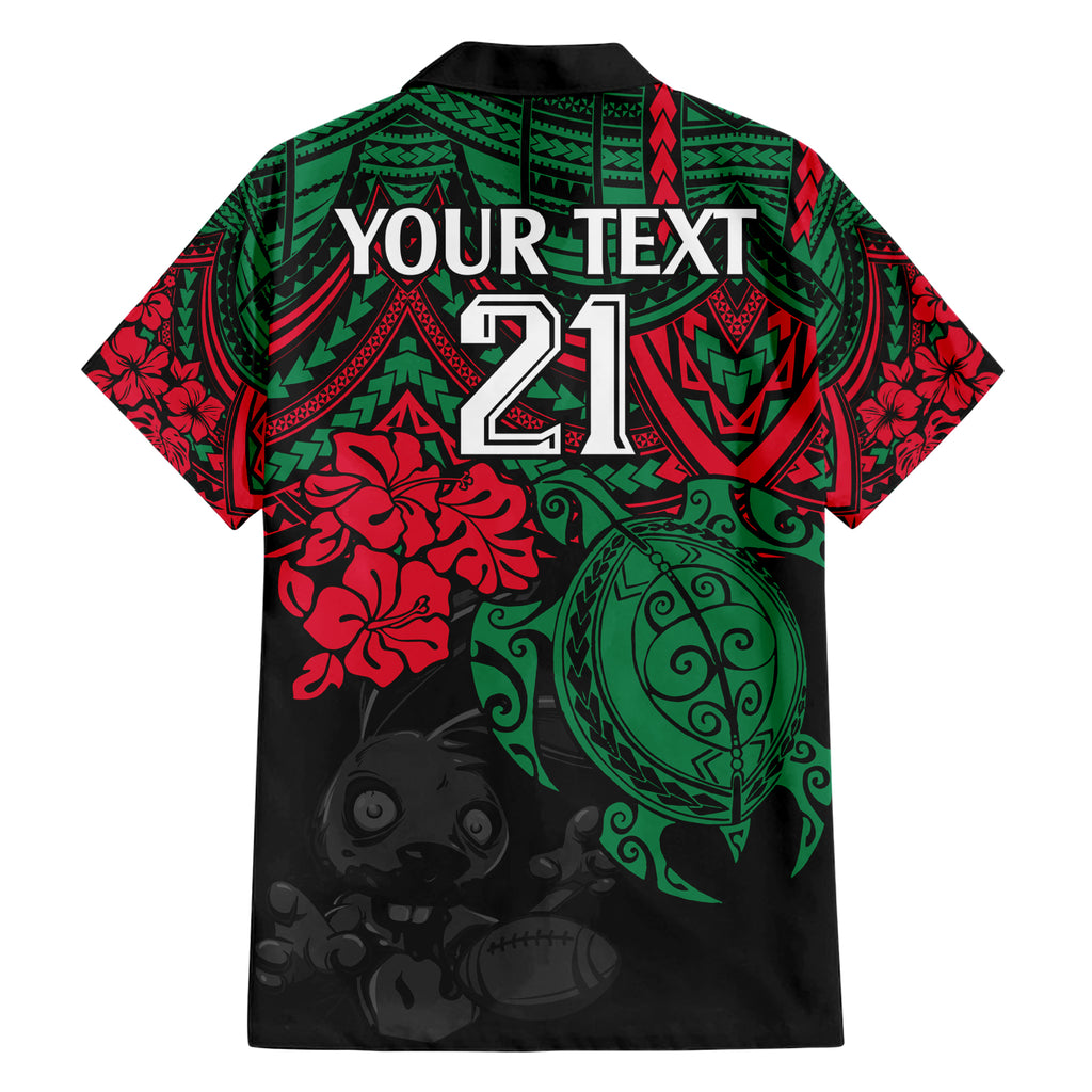 custom-rabbitohs-rugby-family-matching-short-sleeve-bodycon-dress-and-hawaiian-shirt-bunnies-hibiscus-and-turtle-with-polynesian-pattern
