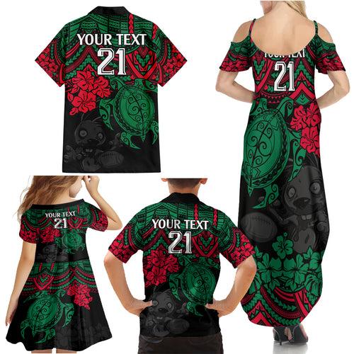 custom-rabbitohs-rugby-family-matching-summer-maxi-dress-and-hawaiian-shirt-bunnies-hibiscus-and-turtle-with-polynesian-pattern