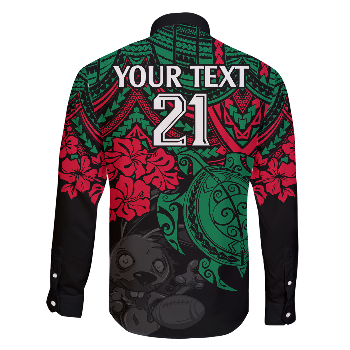 custom-rabbitohs-rugby-family-matching-summer-maxi-dress-and-hawaiian-shirt-bunnies-hibiscus-and-turtle-with-polynesian-pattern