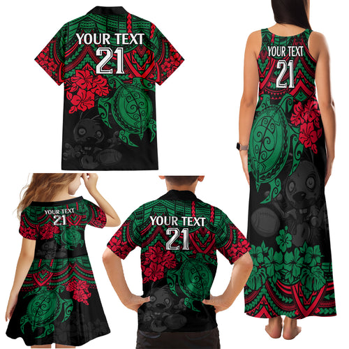 custom-rabbitohs-rugby-family-matching-tank-maxi-dress-and-hawaiian-shirt-bunnies-hibiscus-and-turtle-with-polynesian-pattern