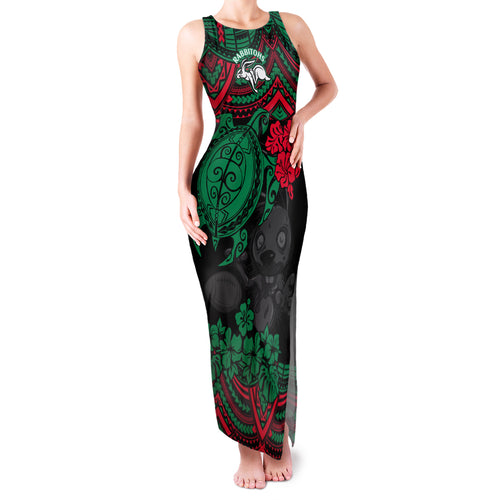 custom-rabbitohs-rugby-family-matching-tank-maxi-dress-and-hawaiian-shirt-bunnies-hibiscus-and-turtle-with-polynesian-pattern