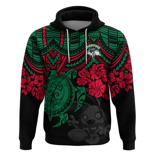 custom-rabbitohs-rugby-hoodie-bunnies-hibiscus-and-turtle-with-polynesian-pattern