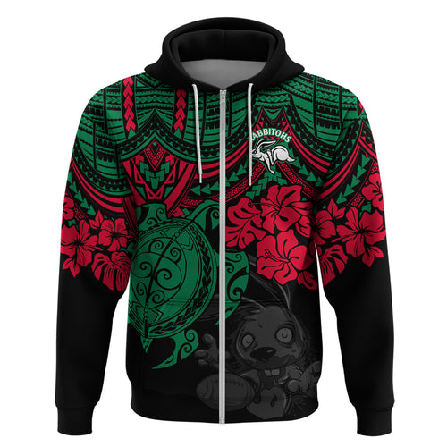custom-rabbitohs-rugby-hoodie-bunnies-hibiscus-and-turtle-with-polynesian-pattern