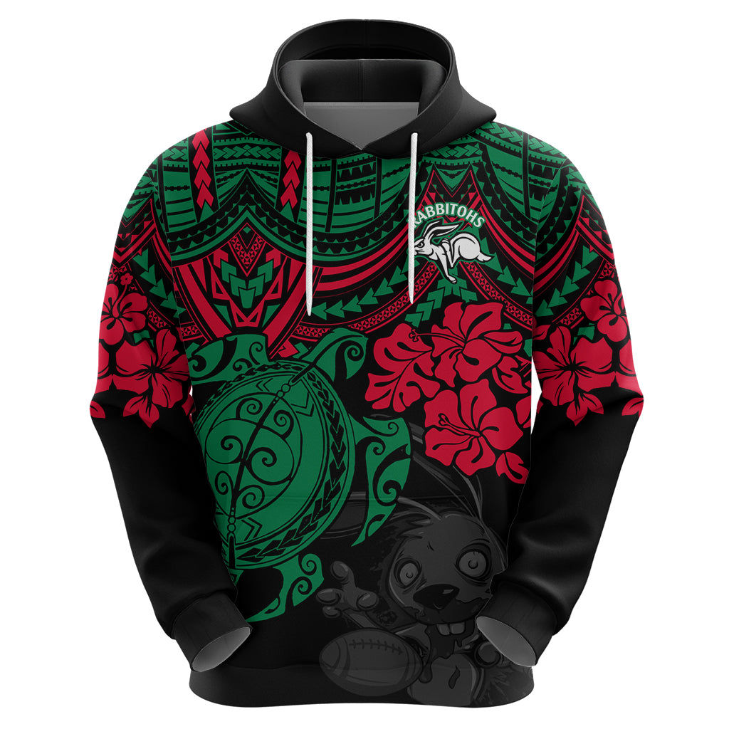 custom-rabbitohs-rugby-hoodie-bunnies-hibiscus-and-turtle-with-polynesian-pattern