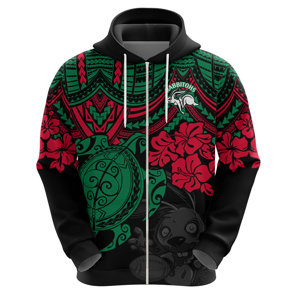 custom-rabbitohs-rugby-hoodie-bunnies-hibiscus-and-turtle-with-polynesian-pattern