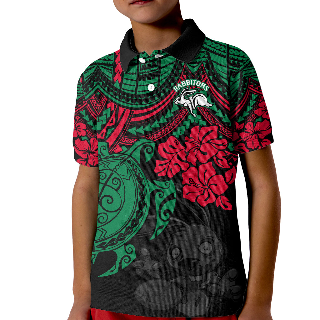 custom-rabbitohs-rugby-kid-polo-shirt-bunnies-hibiscus-and-turtle-with-polynesian-pattern