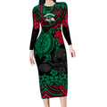 custom-rabbitohs-rugby-long-sleeve-bodycon-dress-bunnies-hibiscus-and-turtle-with-polynesian-pattern