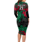 custom-rabbitohs-rugby-long-sleeve-bodycon-dress-bunnies-hibiscus-and-turtle-with-polynesian-pattern