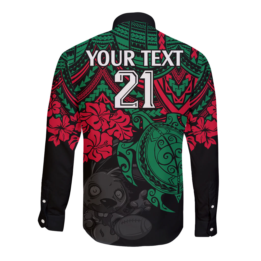 custom-rabbitohs-rugby-long-sleeve-button-shirt-bunnies-hibiscus-and-turtle-with-polynesian-pattern