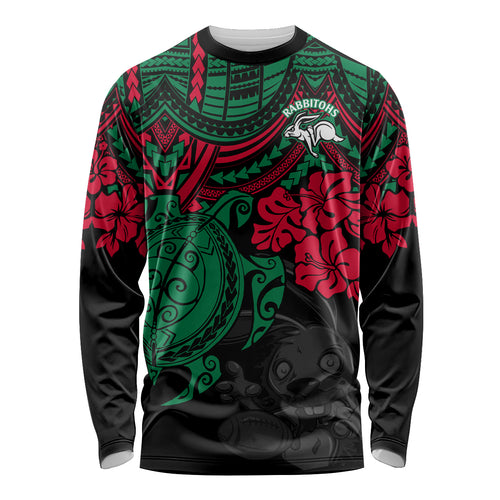 custom-rabbitohs-rugby-long-sleeve-shirt-bunnies-hibiscus-and-turtle-with-polynesian-pattern