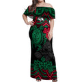 custom-rabbitohs-rugby-off-shoulder-maxi-dress-bunnies-hibiscus-and-turtle-with-polynesian-pattern