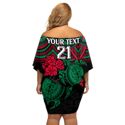 custom-rabbitohs-rugby-off-shoulder-short-dress-bunnies-hibiscus-and-turtle-with-polynesian-pattern