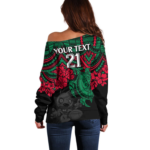 custom-rabbitohs-rugby-off-shoulder-sweater-bunnies-hibiscus-and-turtle-with-polynesian-pattern