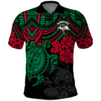 custom-rabbitohs-rugby-polo-shirt-bunnies-hibiscus-and-turtle-with-polynesian-pattern