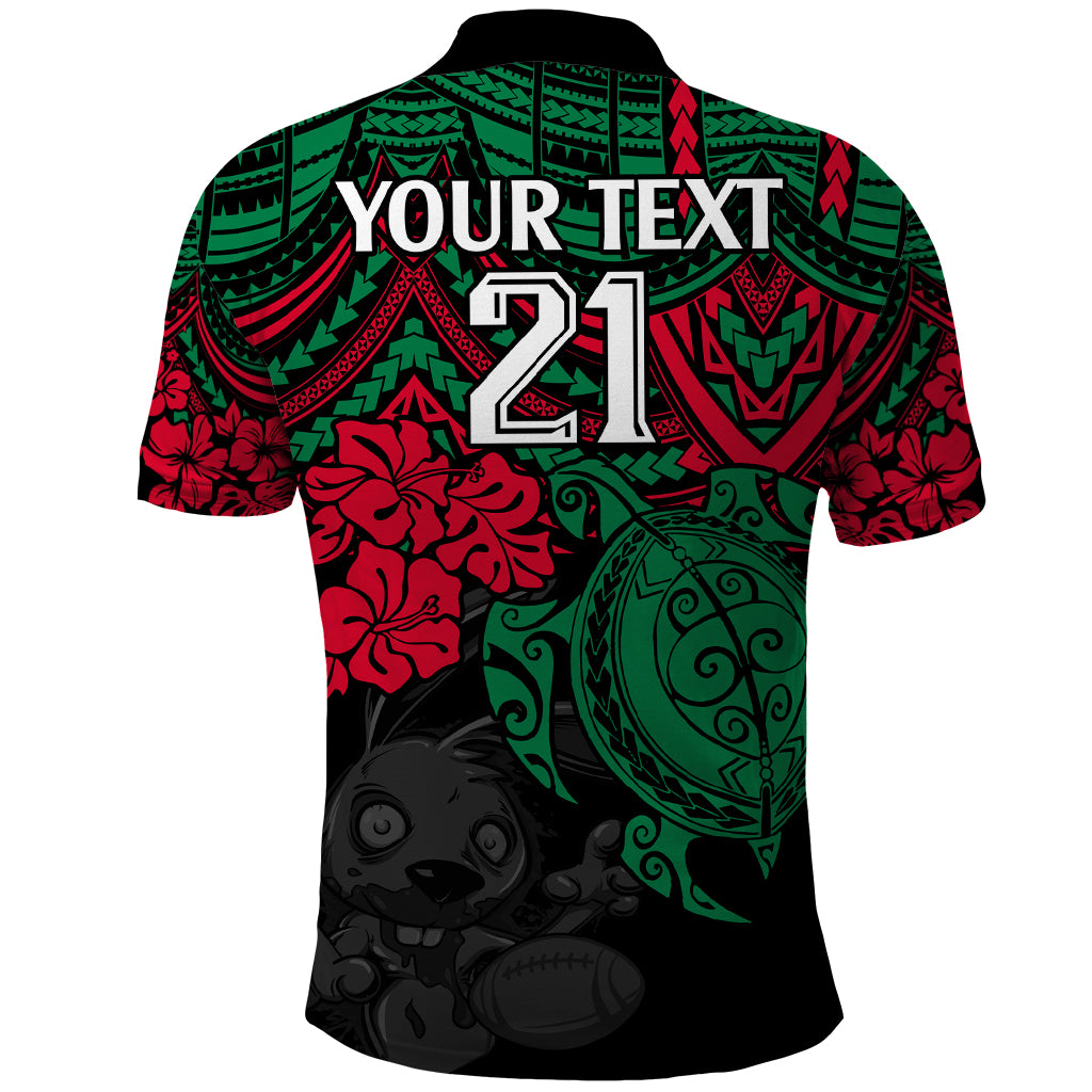custom-rabbitohs-rugby-polo-shirt-bunnies-hibiscus-and-turtle-with-polynesian-pattern