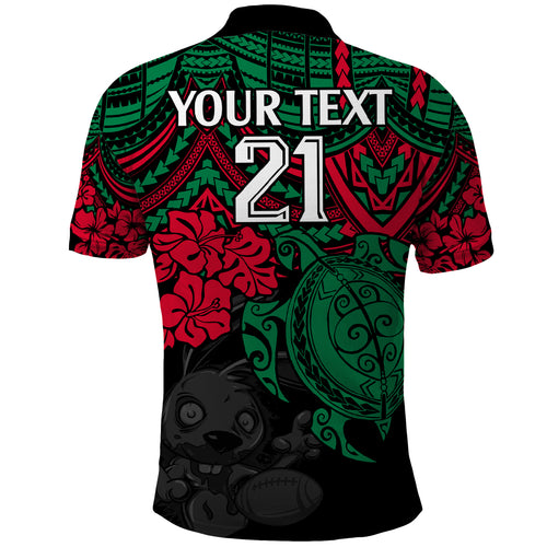 custom-rabbitohs-rugby-polo-shirt-bunnies-hibiscus-and-turtle-with-polynesian-pattern