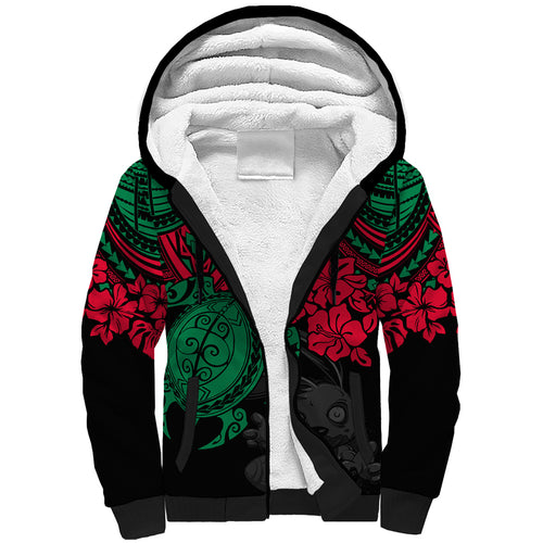custom-rabbitohs-rugby-sherpa-hoodie-bunnies-hibiscus-and-turtle-with-polynesian-pattern