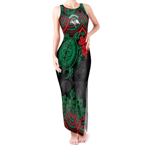 custom-rabbitohs-rugby-tank-maxi-dress-bunnies-hibiscus-and-turtle-with-polynesian-pattern