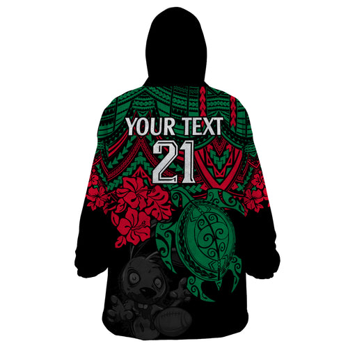 custom-rabbitohs-rugby-wearable-blanket-hoodie-bunnies-hibiscus-and-turtle-with-polynesian-pattern