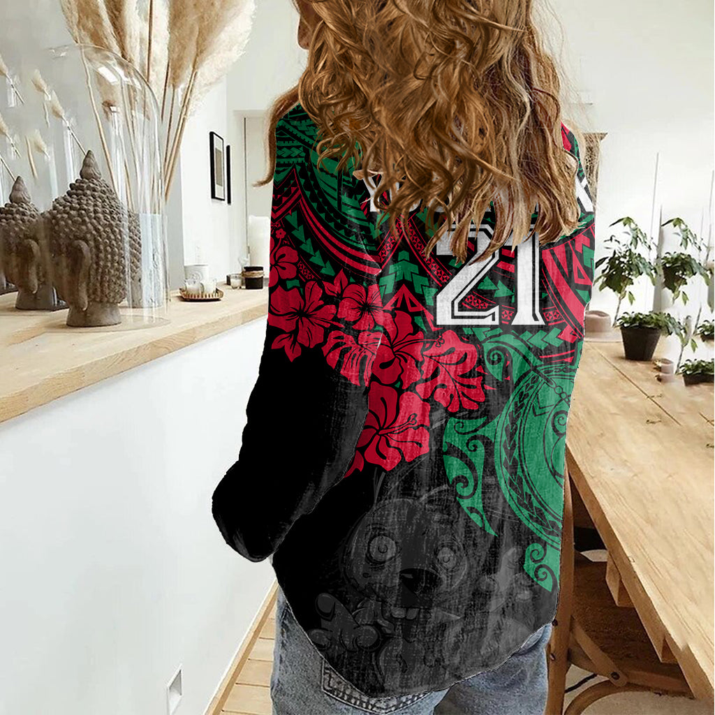 custom-rabbitohs-rugby-women-casual-shirt-bunnies-hibiscus-and-turtle-with-polynesian-pattern