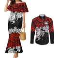custom-dragons-rugby-couples-matching-mermaid-dress-and-long-sleeve-button-shirt-red-v-hibiscus-and-turtle-with-polynesian-pattern