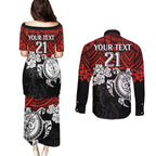 custom-dragons-rugby-couples-matching-puletasi-dress-and-long-sleeve-button-shirt-red-v-hibiscus-and-turtle-with-polynesian-pattern