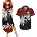 custom-dragons-rugby-couples-matching-summer-maxi-dress-and-hawaiian-shirt-red-v-hibiscus-and-turtle-with-polynesian-pattern