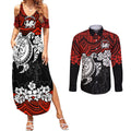 custom-dragons-rugby-couples-matching-summer-maxi-dress-and-long-sleeve-button-shirt-red-v-hibiscus-and-turtle-with-polynesian-pattern