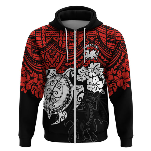 custom-dragons-rugby-hoodie-red-v-hibiscus-and-turtle-with-polynesian-pattern