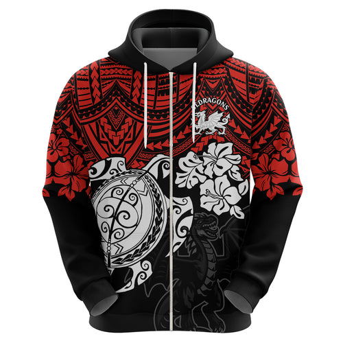 custom-dragons-rugby-hoodie-red-v-hibiscus-and-turtle-with-polynesian-pattern
