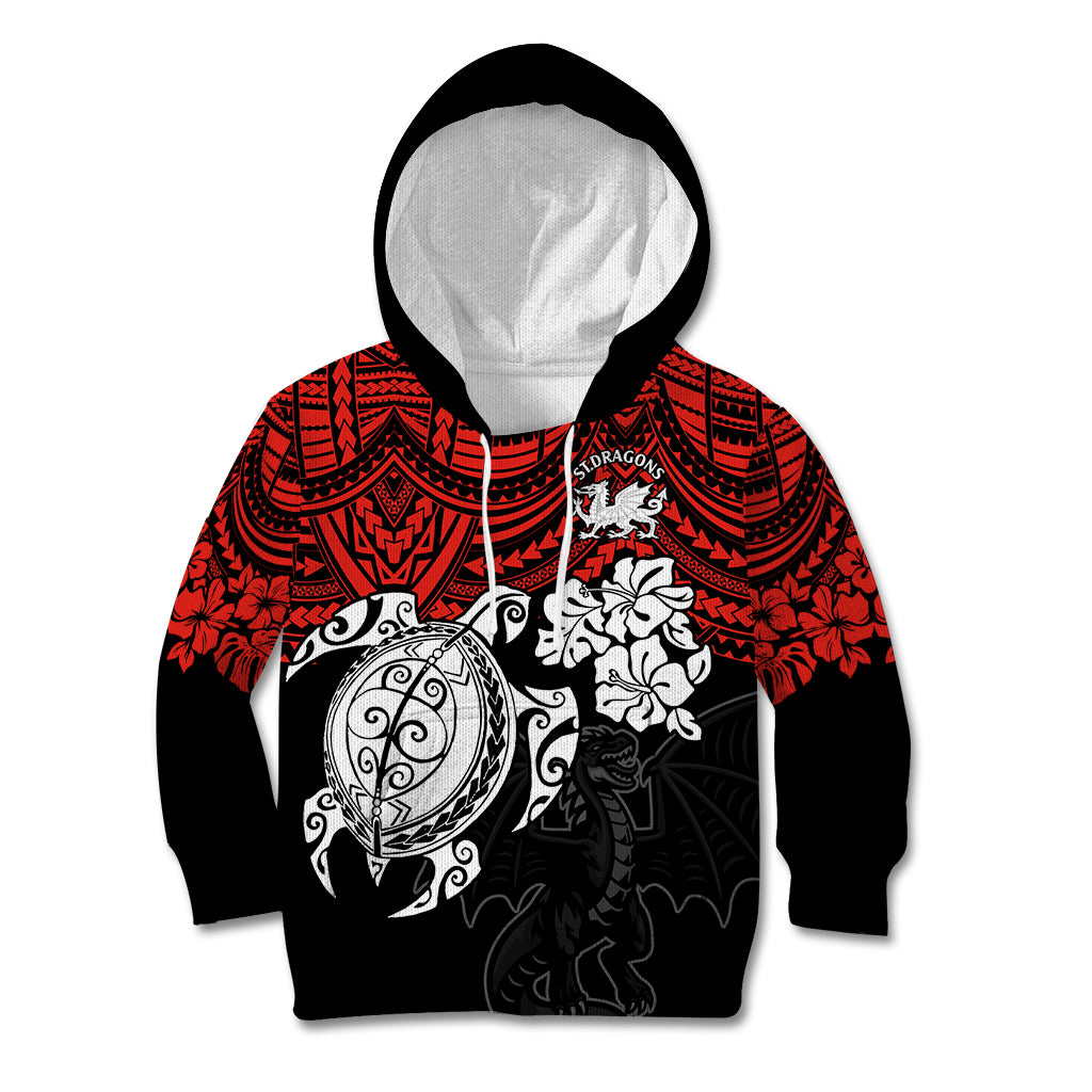 custom-dragons-rugby-kid-hoodie-red-v-hibiscus-and-turtle-with-polynesian-pattern