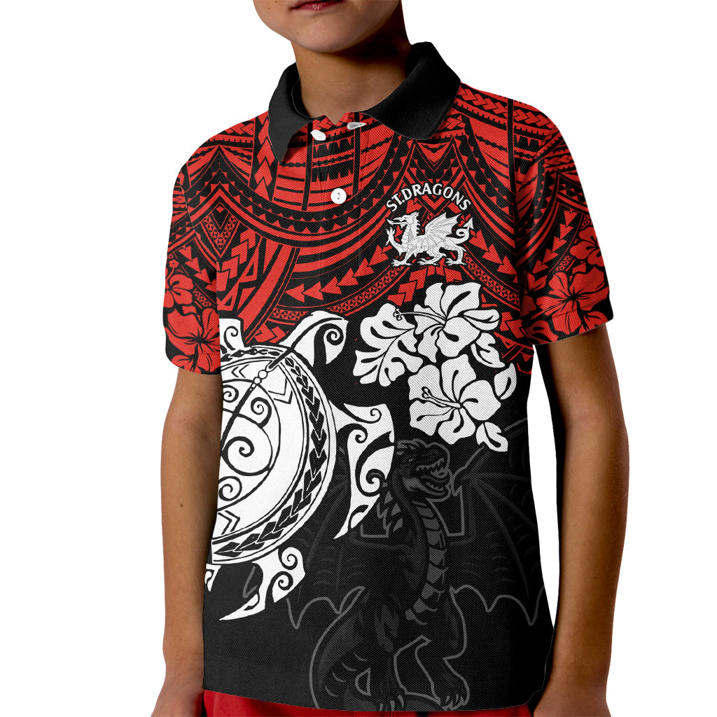 custom-dragons-rugby-kid-polo-shirt-red-v-hibiscus-and-turtle-with-polynesian-pattern
