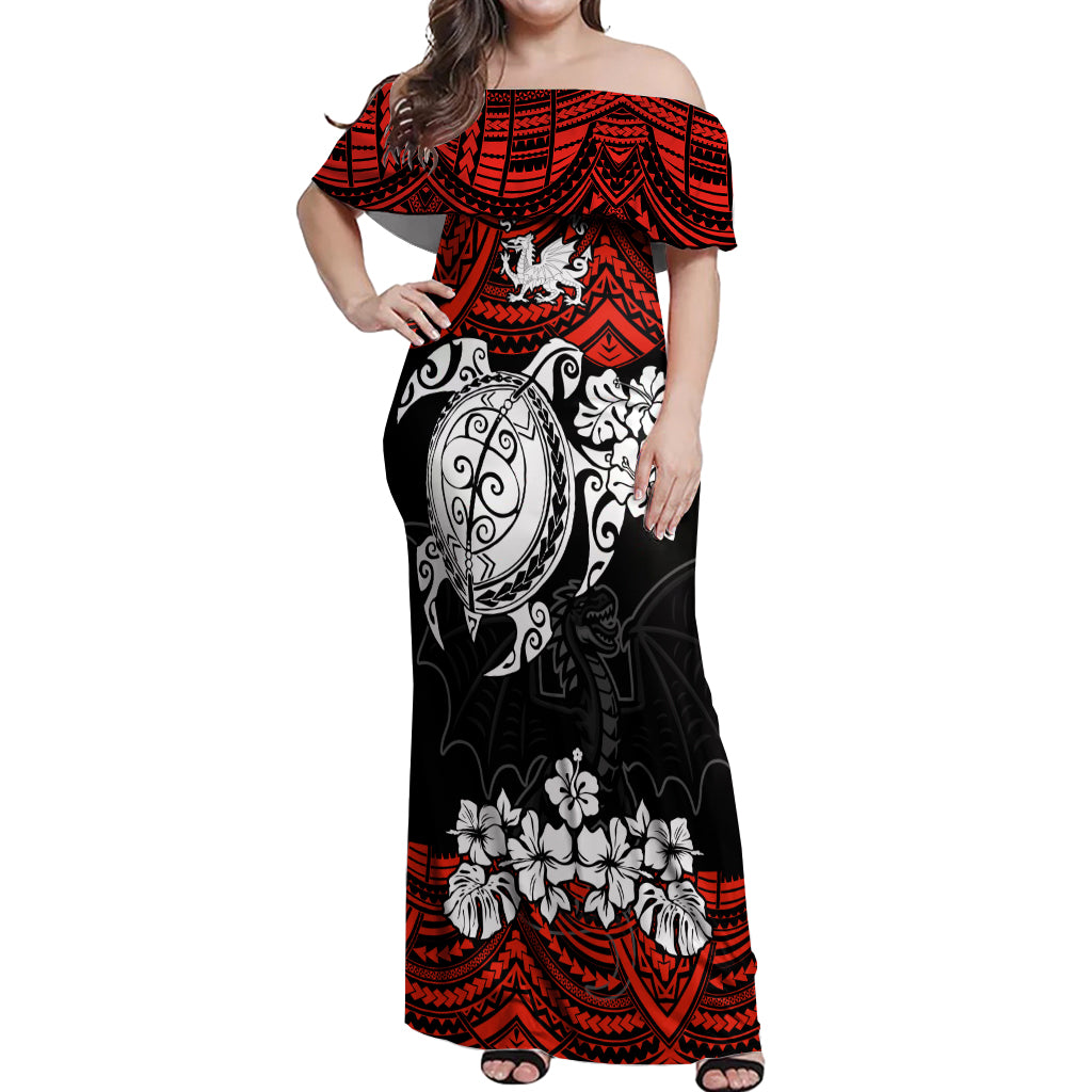 custom-dragons-rugby-off-shoulder-maxi-dress-red-v-hibiscus-and-turtle-with-polynesian-pattern