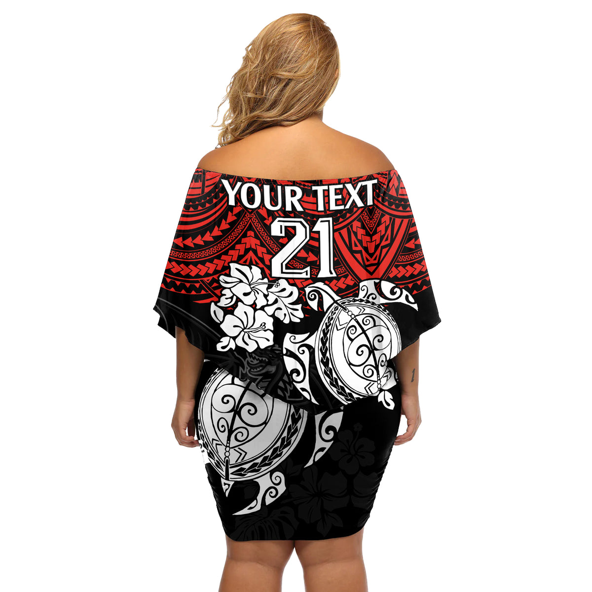 custom-dragons-rugby-off-shoulder-short-dress-red-v-hibiscus-and-turtle-with-polynesian-pattern