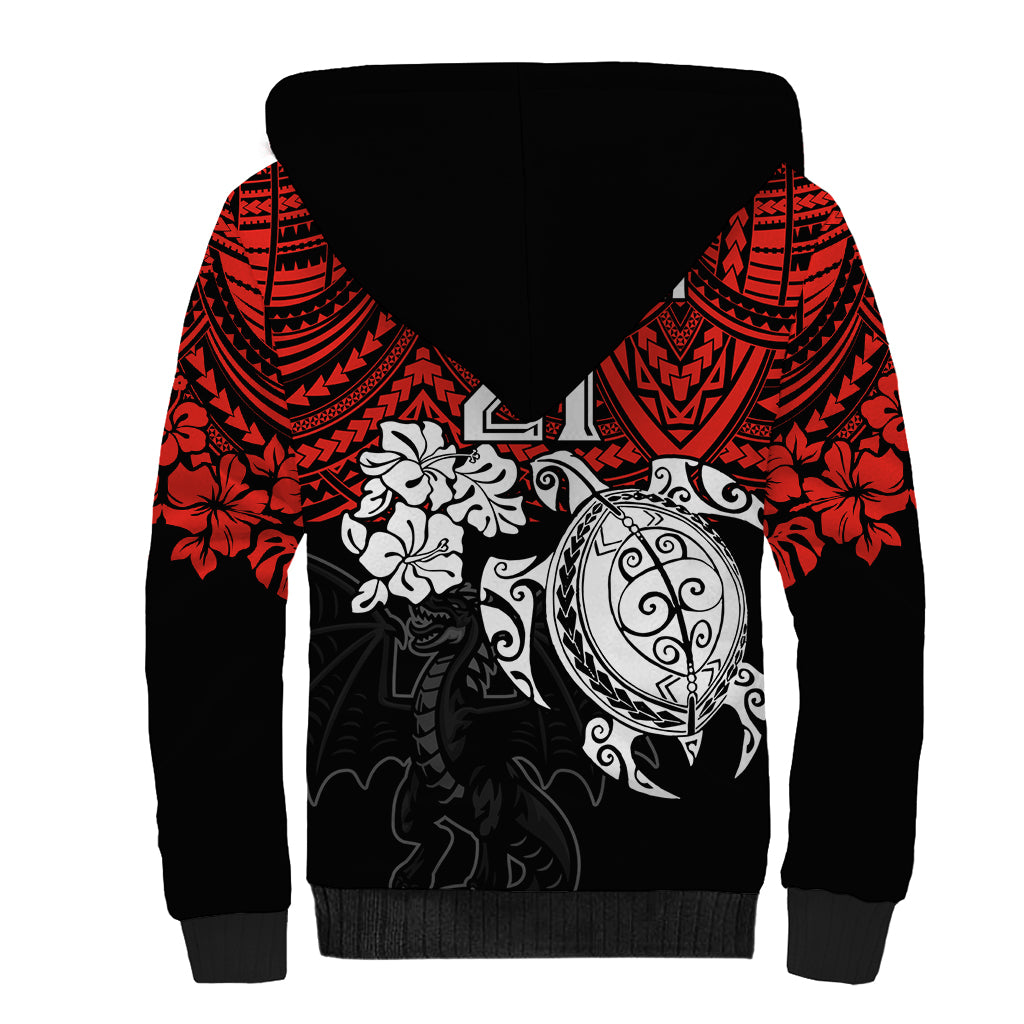 custom-dragons-rugby-sherpa-hoodie-red-v-hibiscus-and-turtle-with-polynesian-pattern