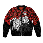 custom-dragons-rugby-sleeve-zip-bomber-jacket-red-v-hibiscus-and-turtle-with-polynesian-pattern