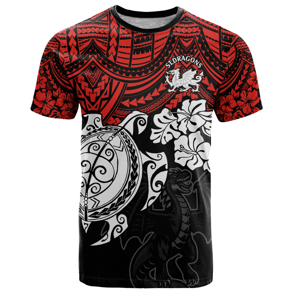 custom-dragons-rugby-t-shirt-red-v-hibiscus-and-turtle-with-polynesian-pattern