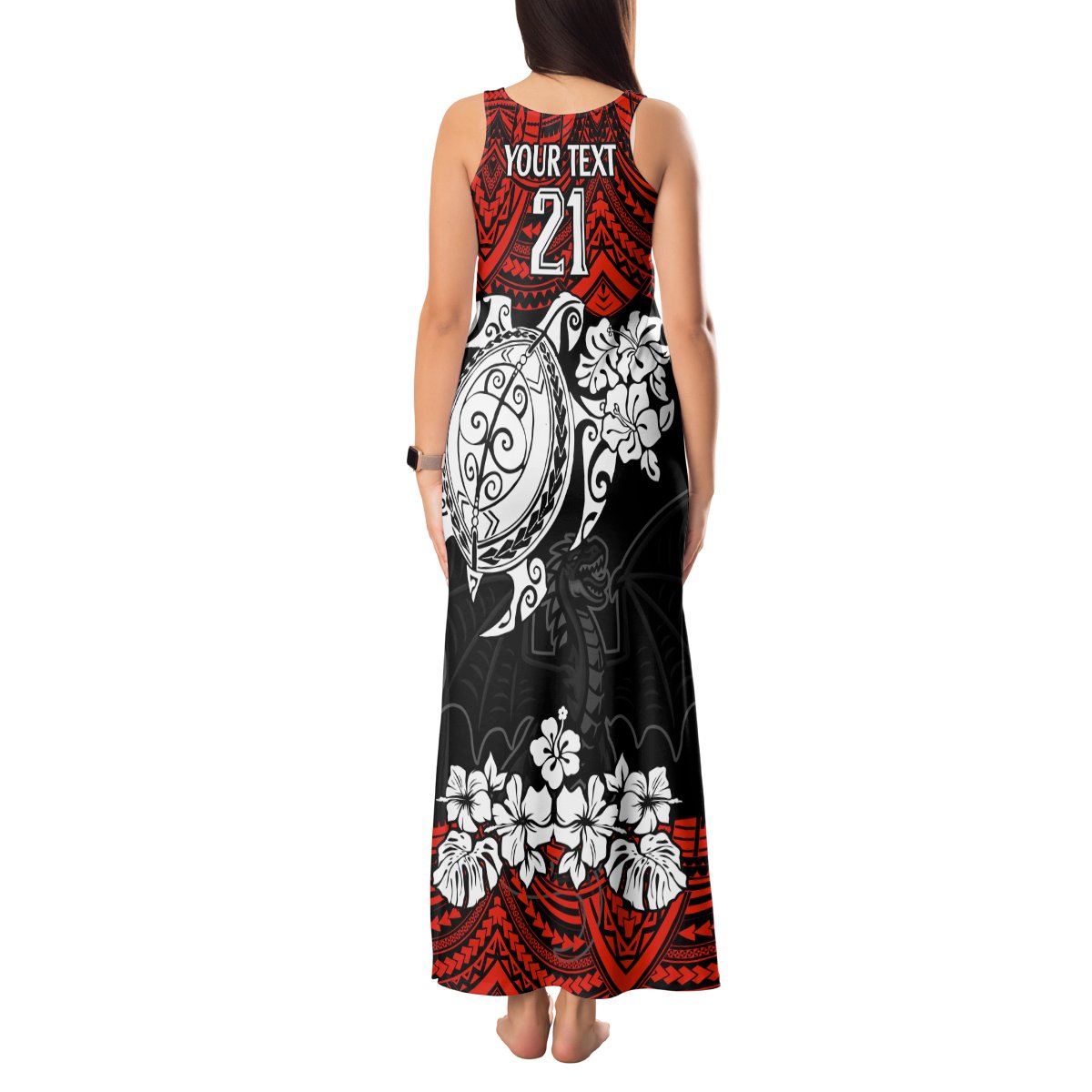custom-dragons-rugby-tank-maxi-dress-red-v-hibiscus-and-turtle-with-polynesian-pattern