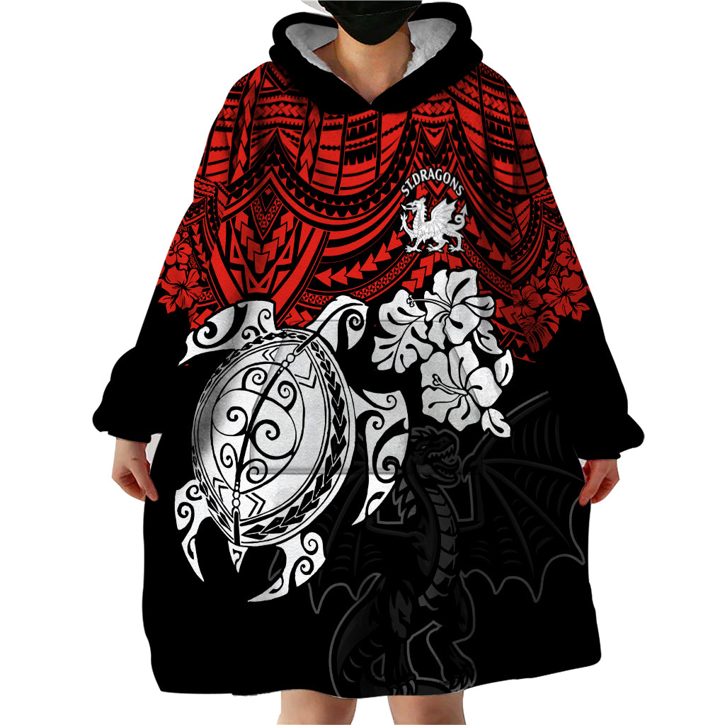 custom-dragons-rugby-wearable-blanket-hoodie-red-v-hibiscus-and-turtle-with-polynesian-pattern