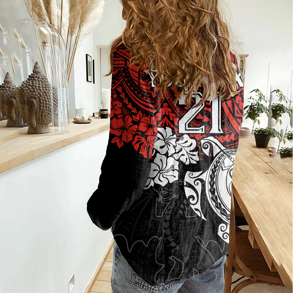 custom-dragons-rugby-women-casual-shirt-red-v-hibiscus-and-turtle-with-polynesian-pattern