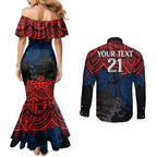 custom-roosters-rugby-couples-matching-mermaid-dress-and-long-sleeve-button-shirt-sydney-hibiscus-and-turtle-with-polynesian-pattern