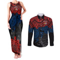 custom-roosters-rugby-couples-matching-tank-maxi-dress-and-long-sleeve-button-shirt-sydney-hibiscus-and-turtle-with-polynesian-pattern