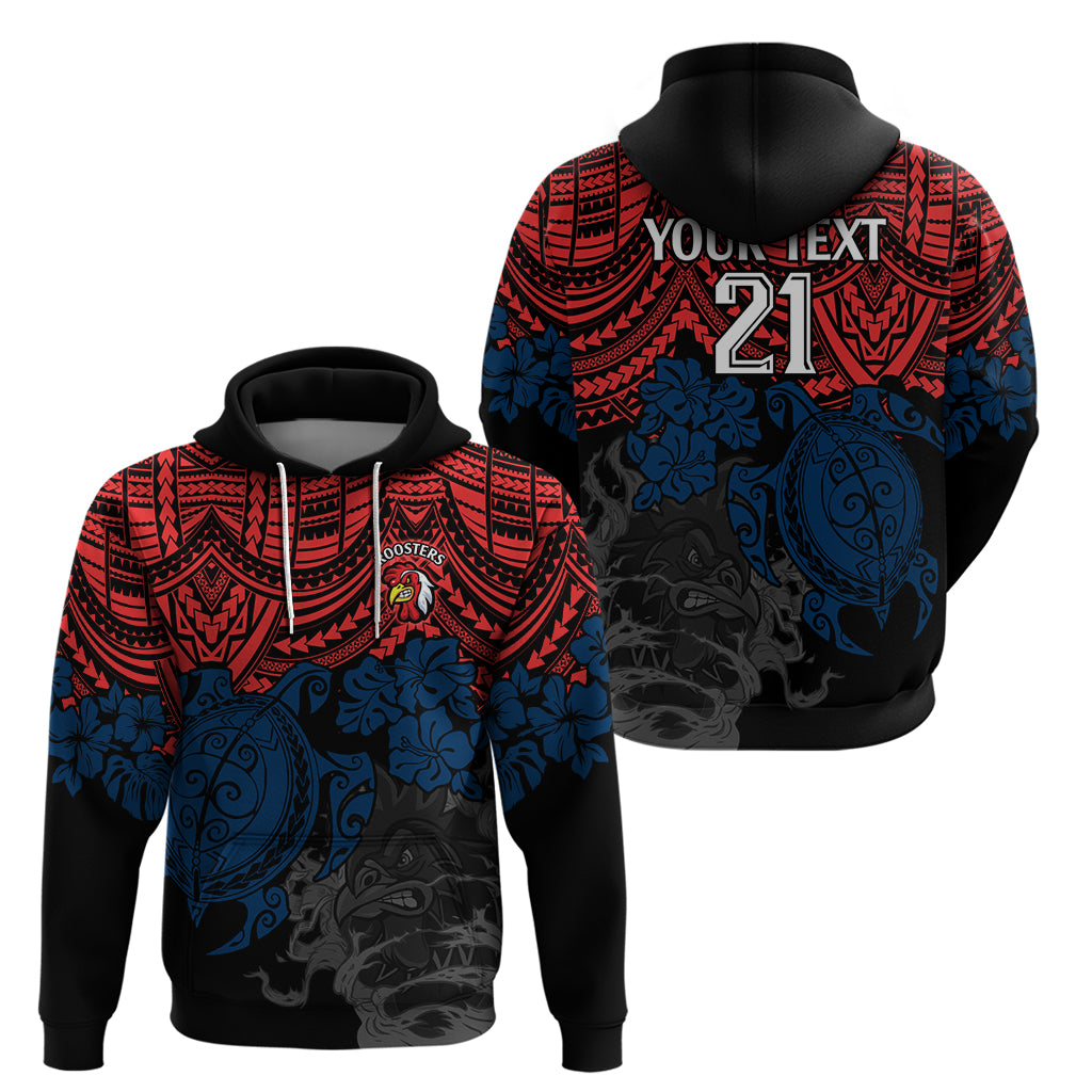 custom-roosters-rugby-hoodie-sydney-hibiscus-and-turtle-with-polynesian-pattern