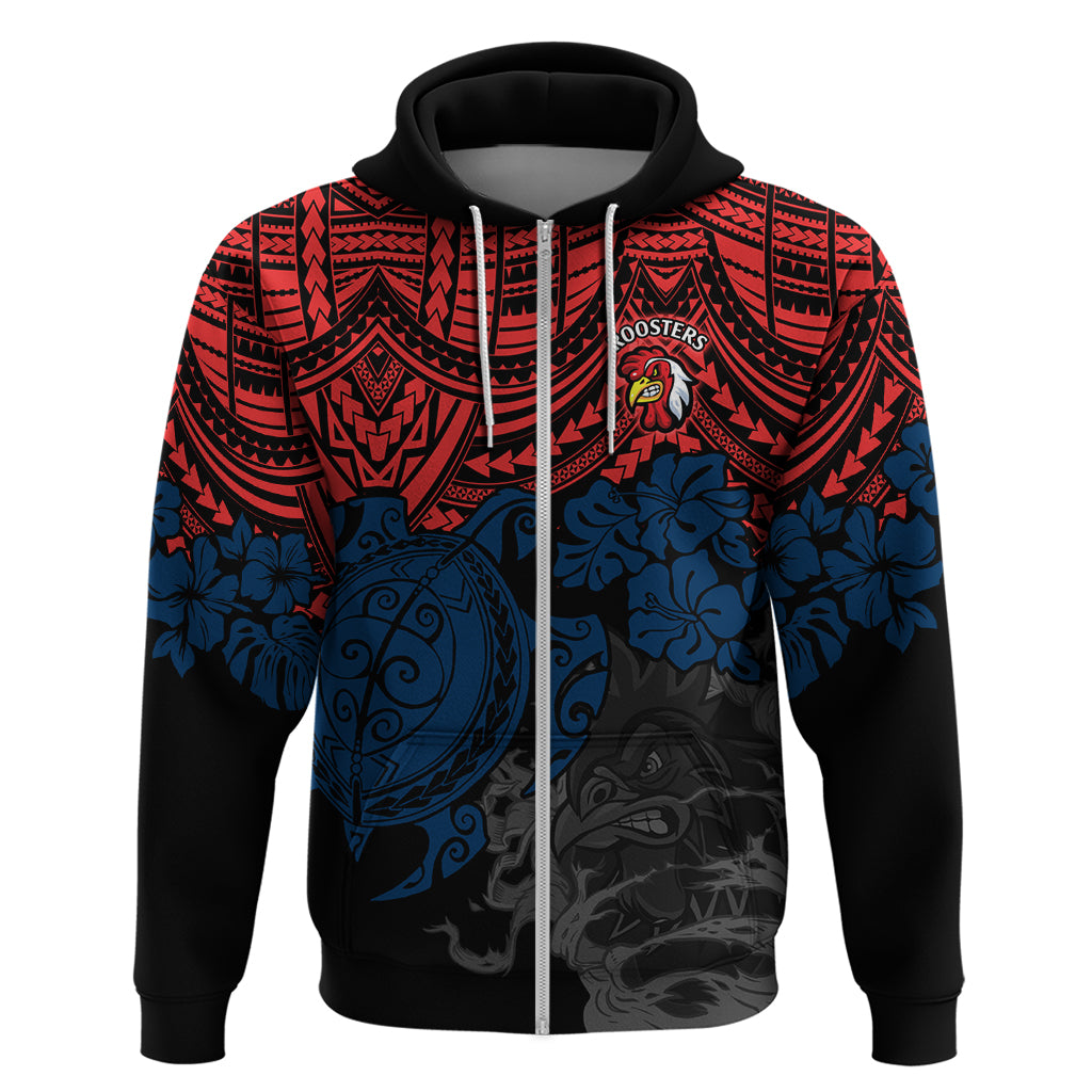 custom-roosters-rugby-hoodie-sydney-hibiscus-and-turtle-with-polynesian-pattern