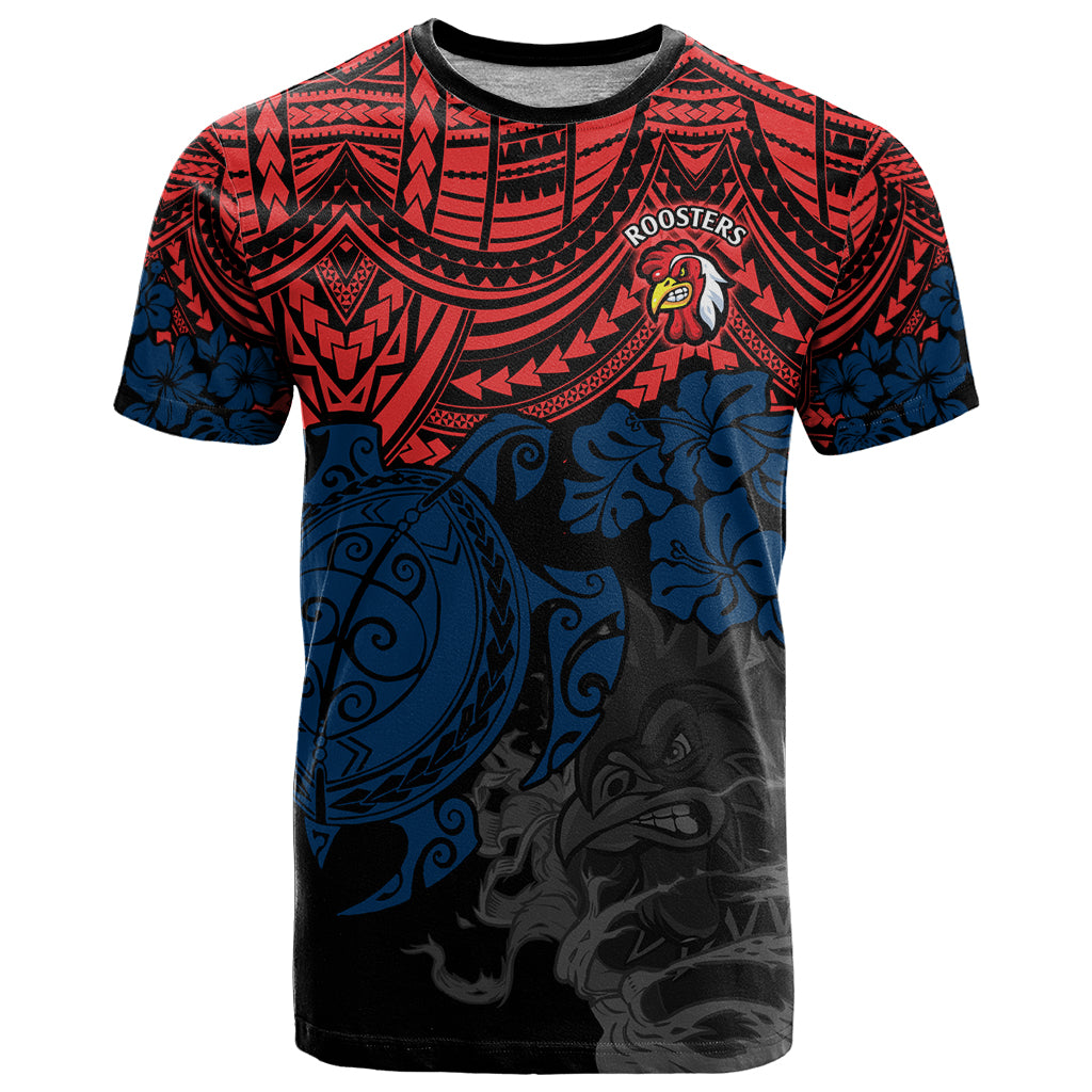 custom-roosters-rugby-t-shirt-sydney-hibiscus-and-turtle-with-polynesian-pattern