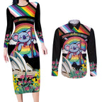 Aussia Pride Month Rainbow Koala Couples Matching Long Sleeve Bodycon Dress and Long Sleeve Button Shirt